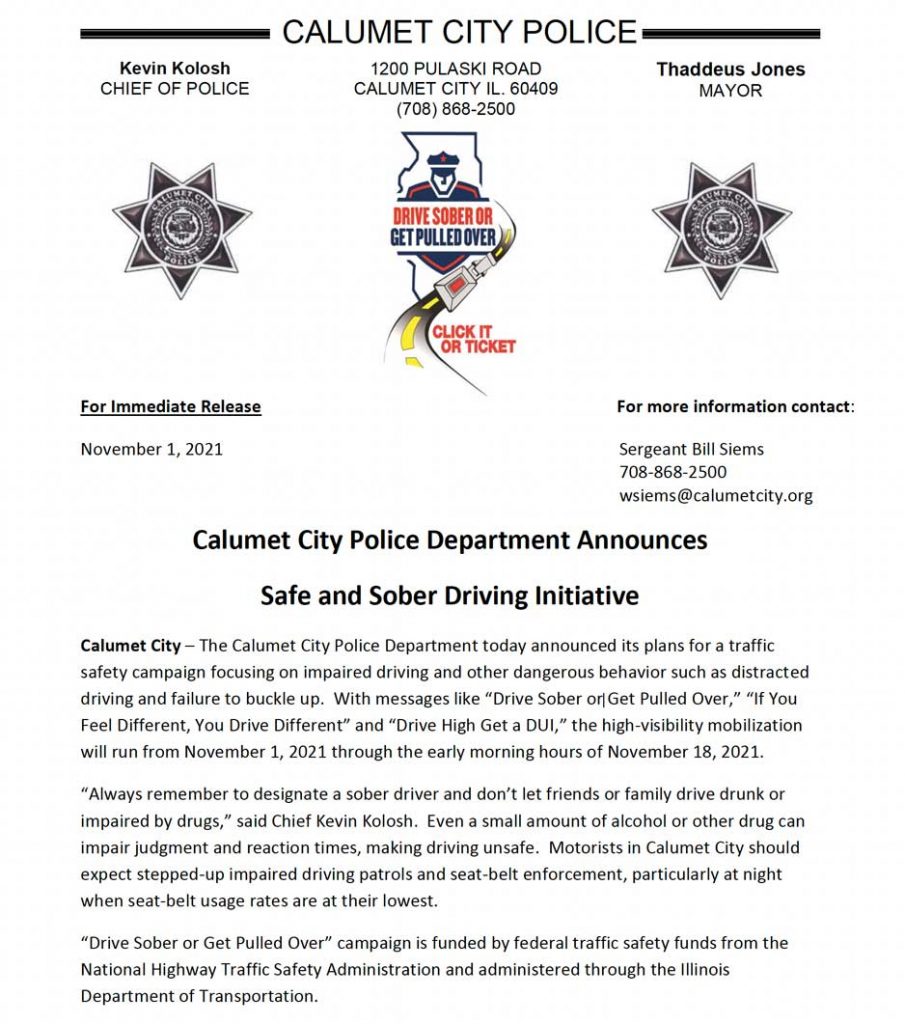 Safe and Sober Driving Initiative Calumet City