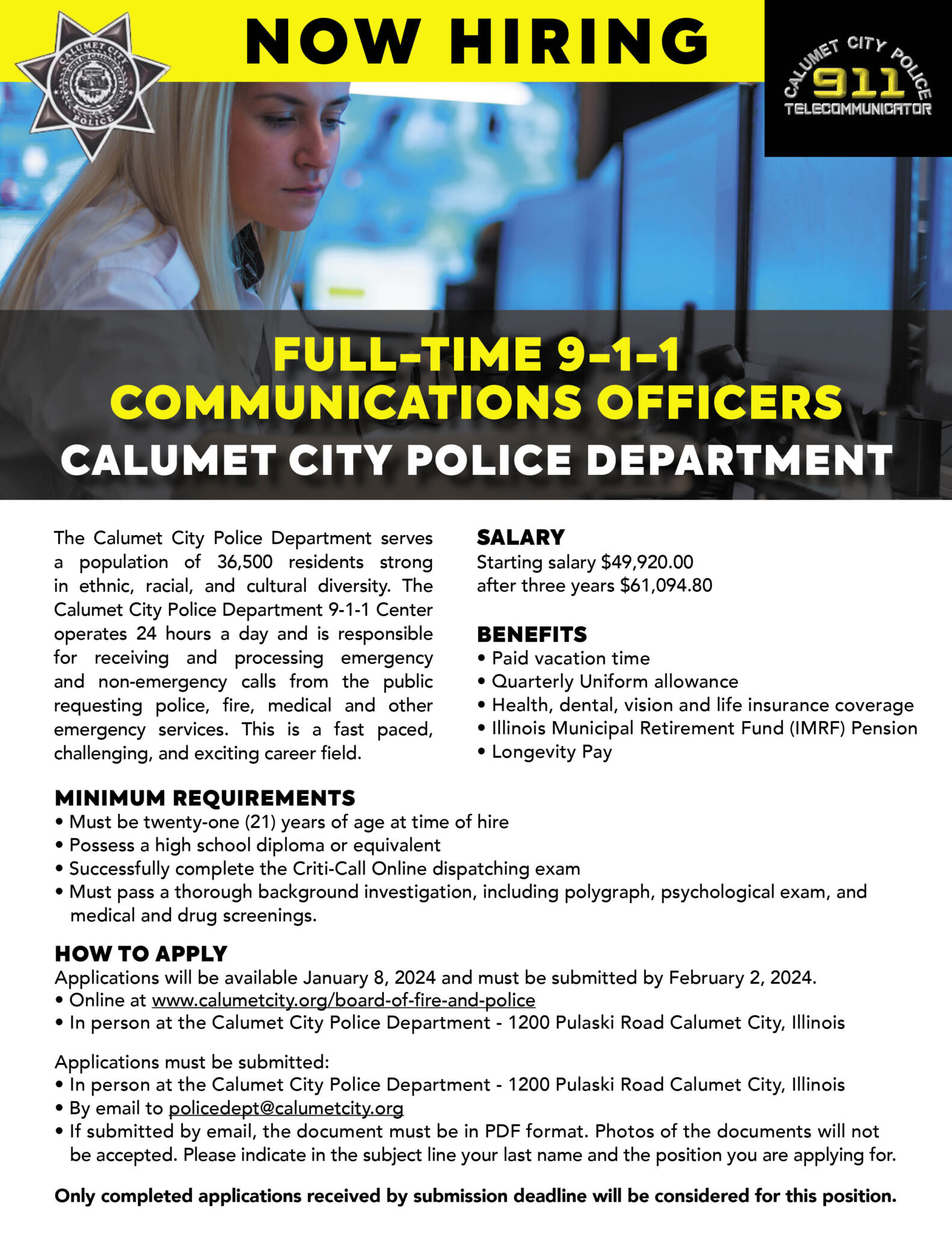 911 Communications Officers Hiring Calumet City